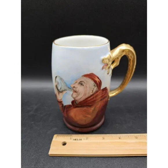 Vintage J.P. Limoges France Friar Monk Priest Drinking, Tankard, Dragon Handle